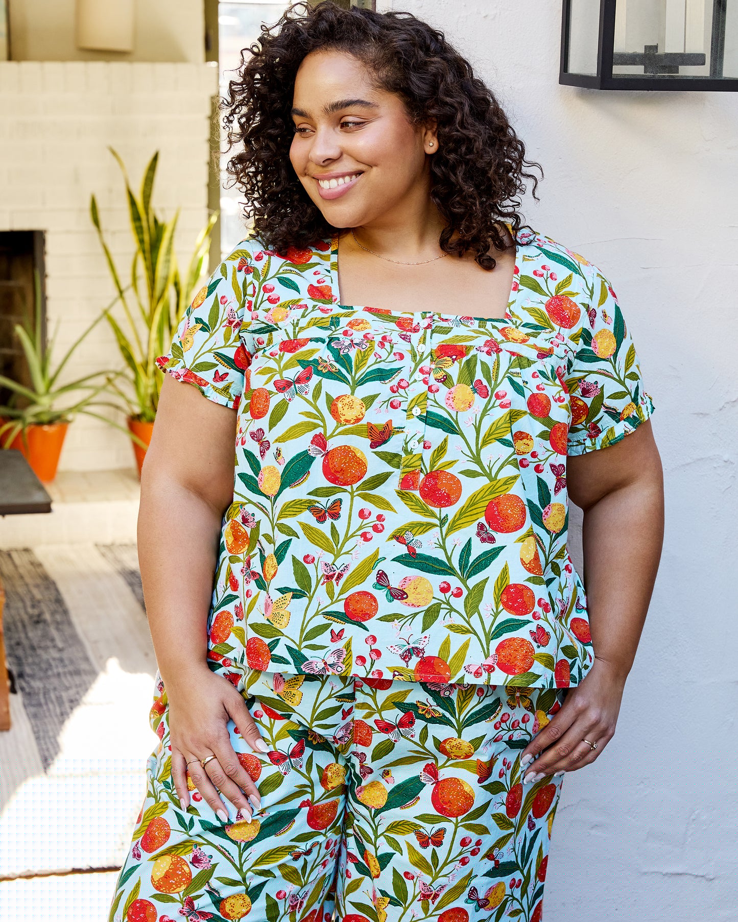 Butterfly Grove - Pintuck Cropped Pant Set - Soft Blue - Printfresh