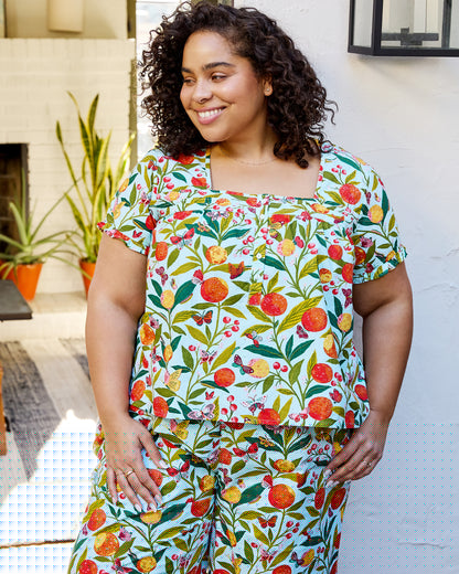 Butterfly Grove - Pintuck Cropped Pant Set - Soft Blue - Printfresh