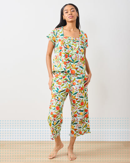 Butterfly Grove - Pintuck Cropped Pant Set - Soft Blue - Printfresh