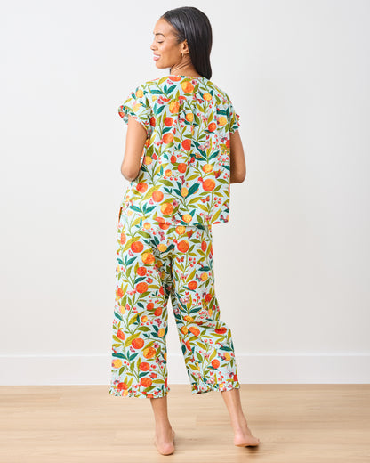 Butterfly Grove - Pintuck Cropped Pant Set - Soft Blue - Printfresh