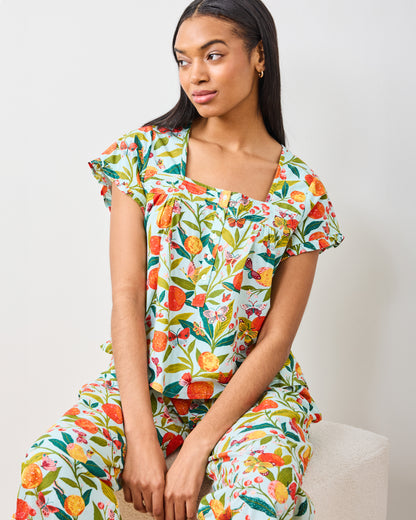 Butterfly Grove - Pintuck Cropped Pant Set - Soft Blue - Printfresh