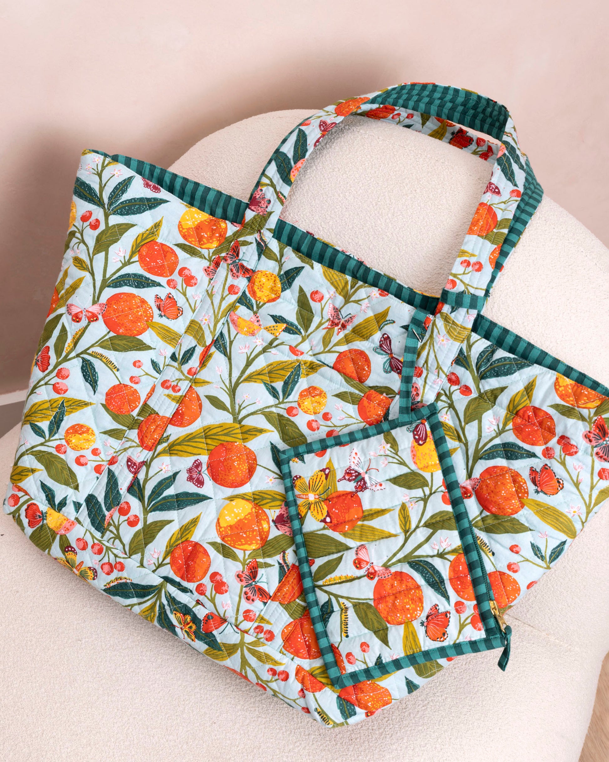 Butterfly Grove - Weekend Bag With Pouch - Soft Blue - Printfresh