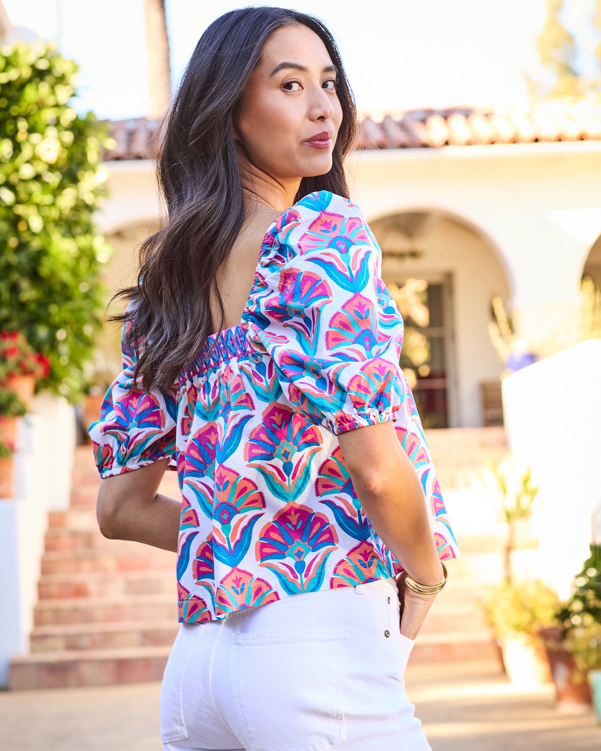 Geo Floral - Margot Blouse - Fuschia Cloud - Printfresh
