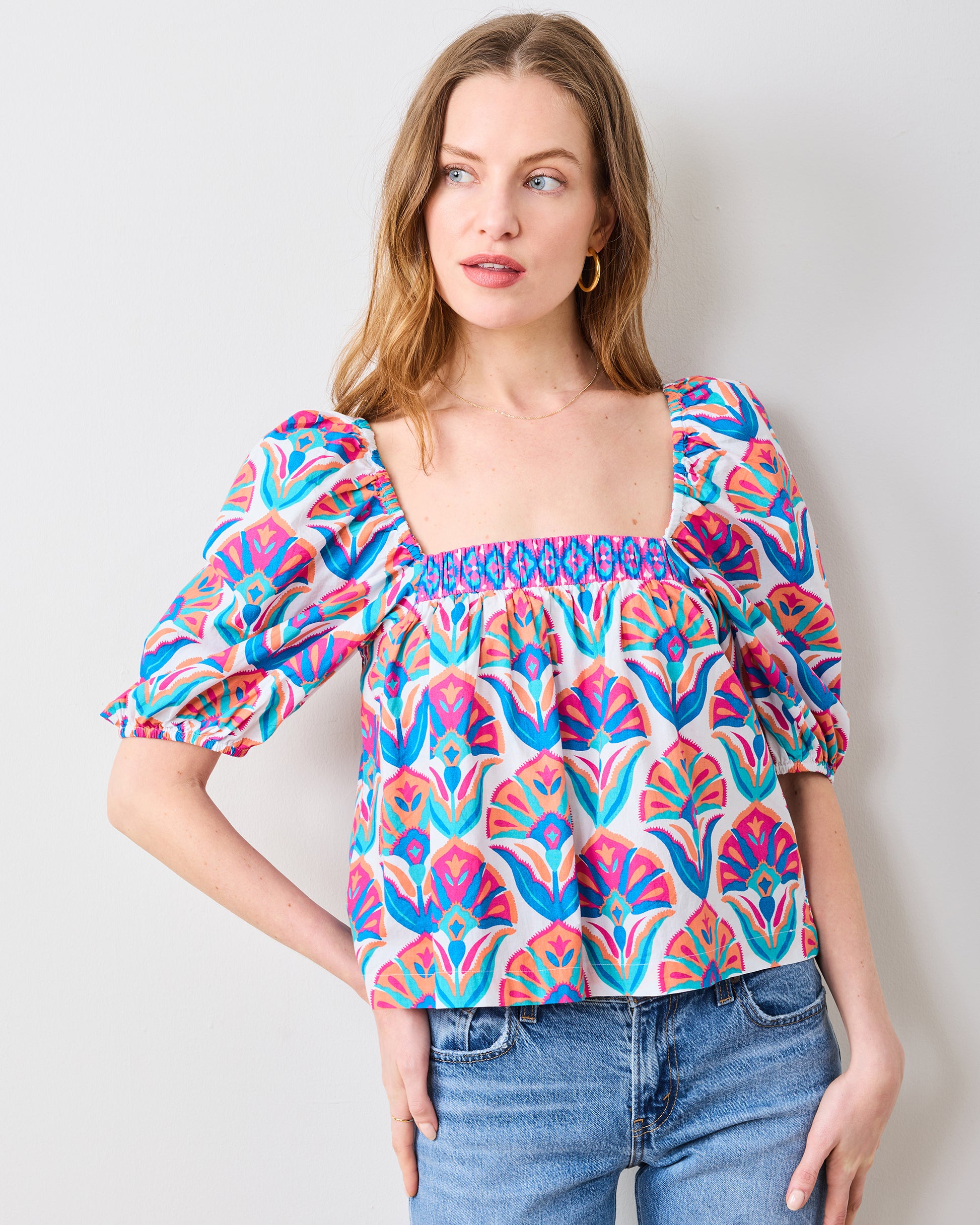 Geo Floral - Margot Blouse - Fuschia Cloud - Printfresh