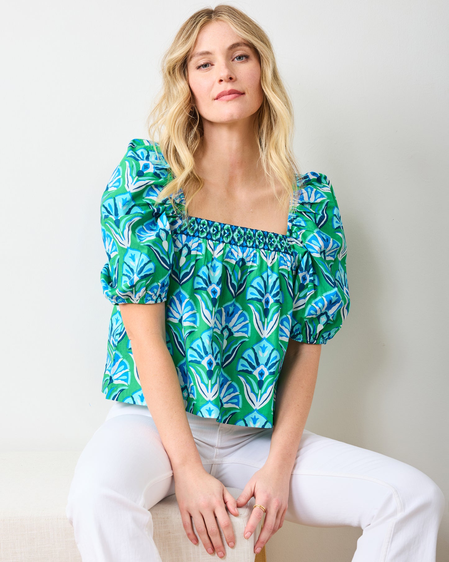 Geo Floral - Margot Blouse - Green Juice - Printfresh
