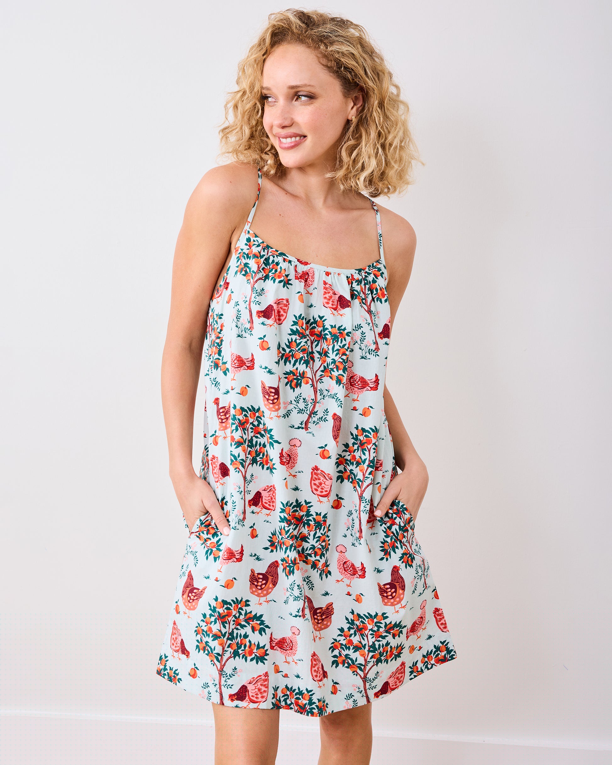 Hen House - Cami Nightgown - Soft Blue - Printfresh