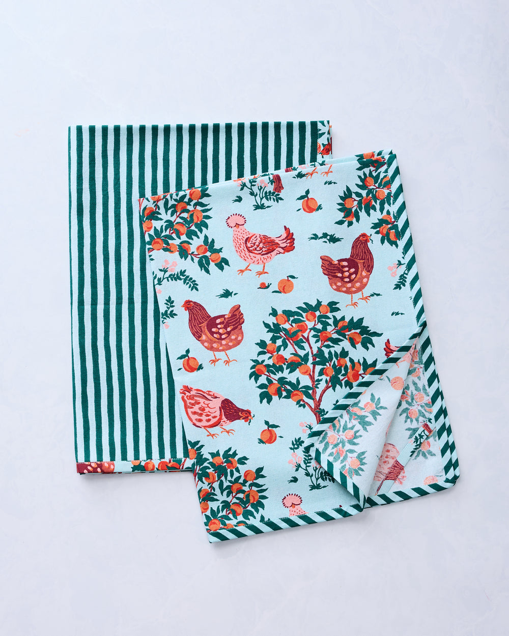 Hen House - Tea Towels Set Of 2 - Soft Blue - Printfresh