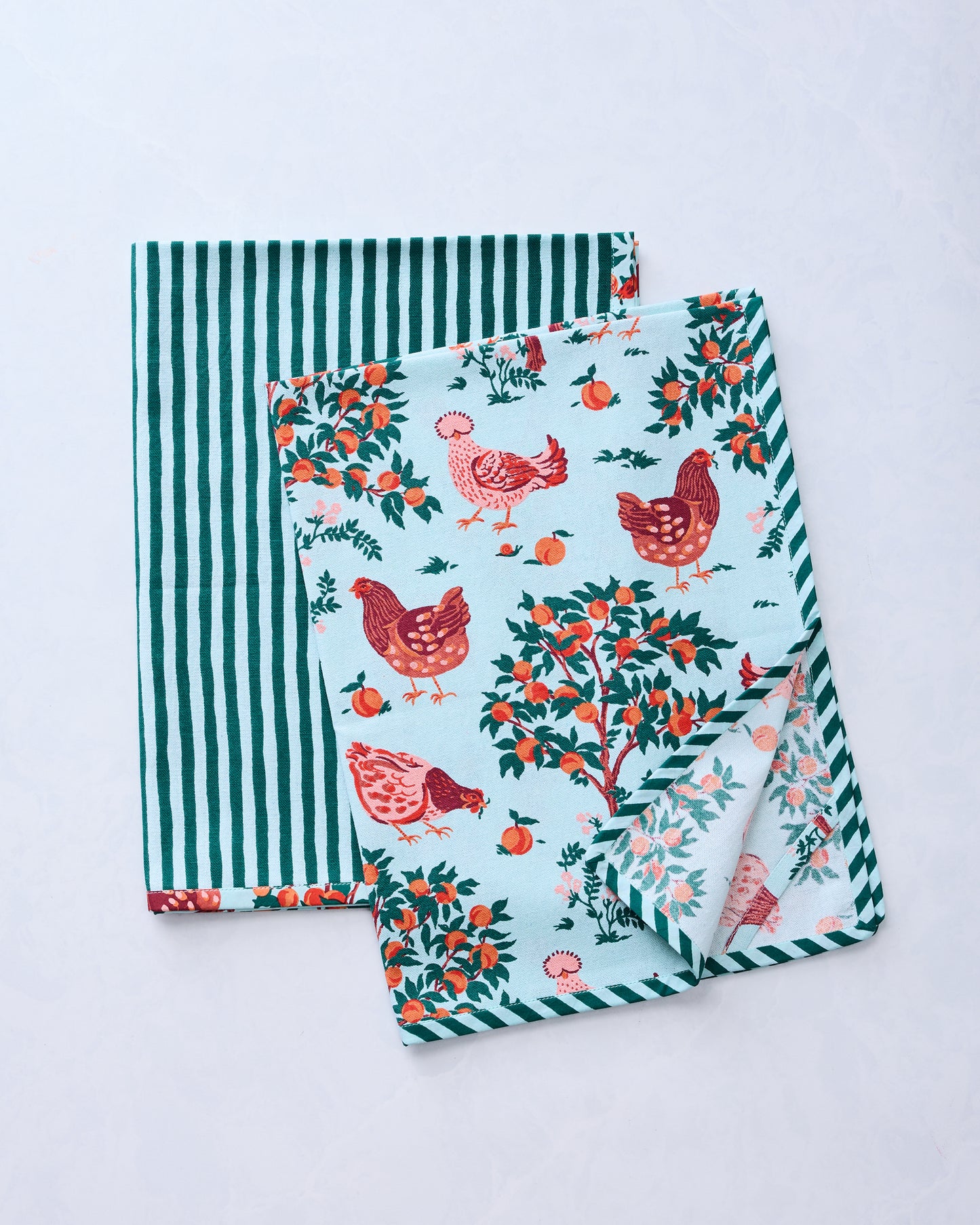 Hen House - Tea Towels Set Of 2 - Soft Blue - Printfresh