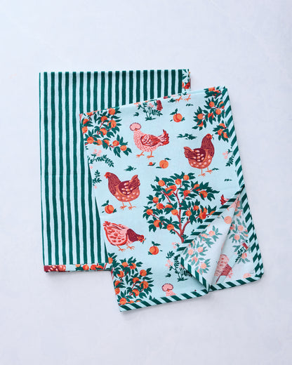 Hen House - Tea Towels Set Of 2 - Soft Blue - Printfresh