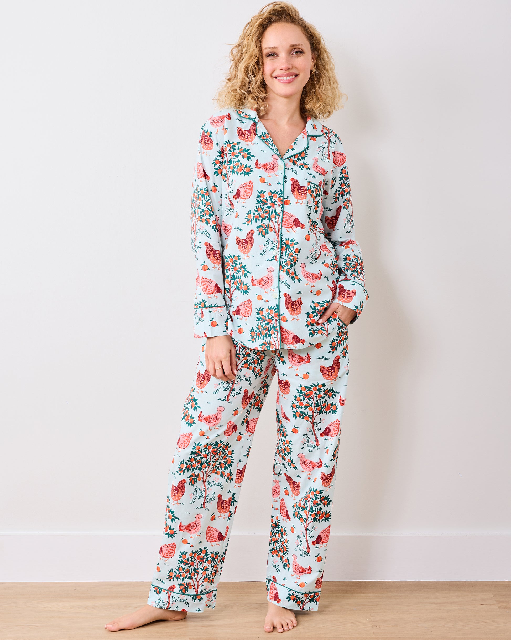 Hen House - Long PJ Set - Soft Blue - Printfresh