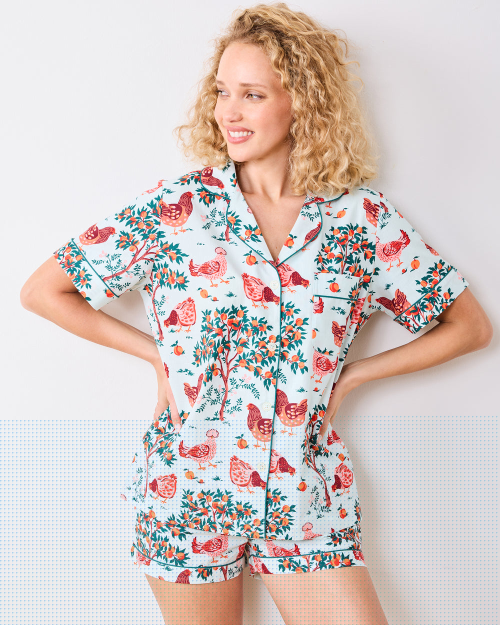 Hen House - Short PJ Set - Soft Blue - Printfresh