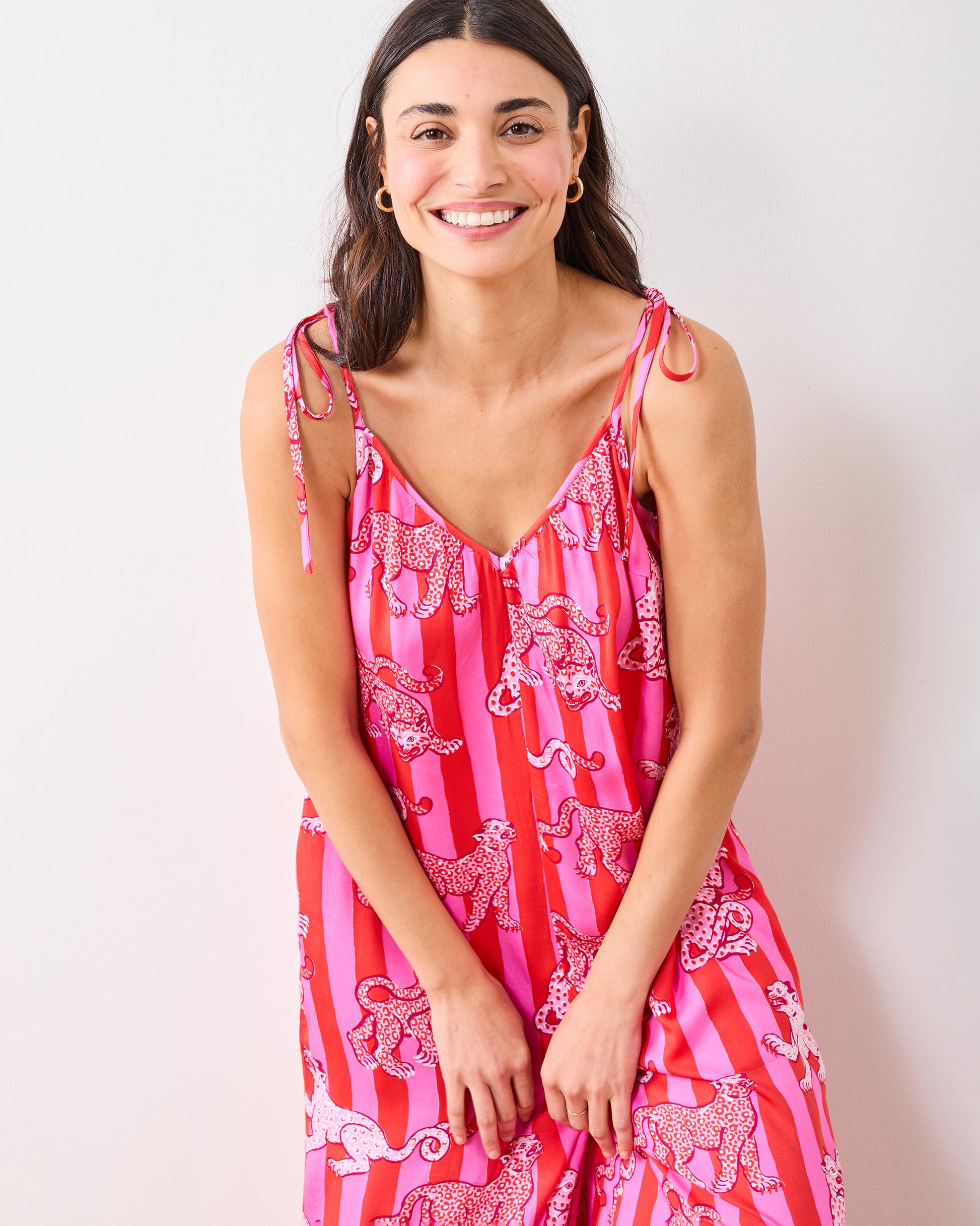 Leopard Stripes - Eco Satin Jaipur Jumpsuit - Pink Cabana - Printfresh