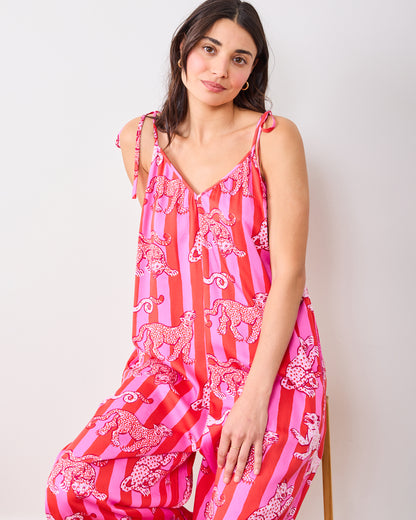 Leopard Stripes - Eco Satin Jaipur Jumpsuit - Pink Cabana - Printfresh
