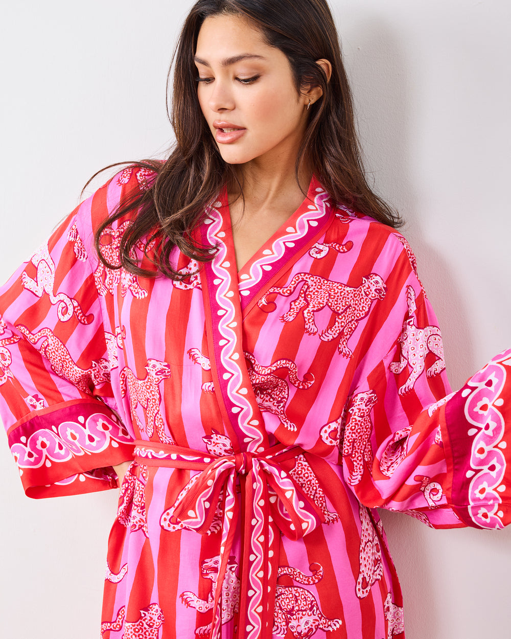 Leopard Stripes - Eco Satin Robe - Pink Cabana - Printfresh