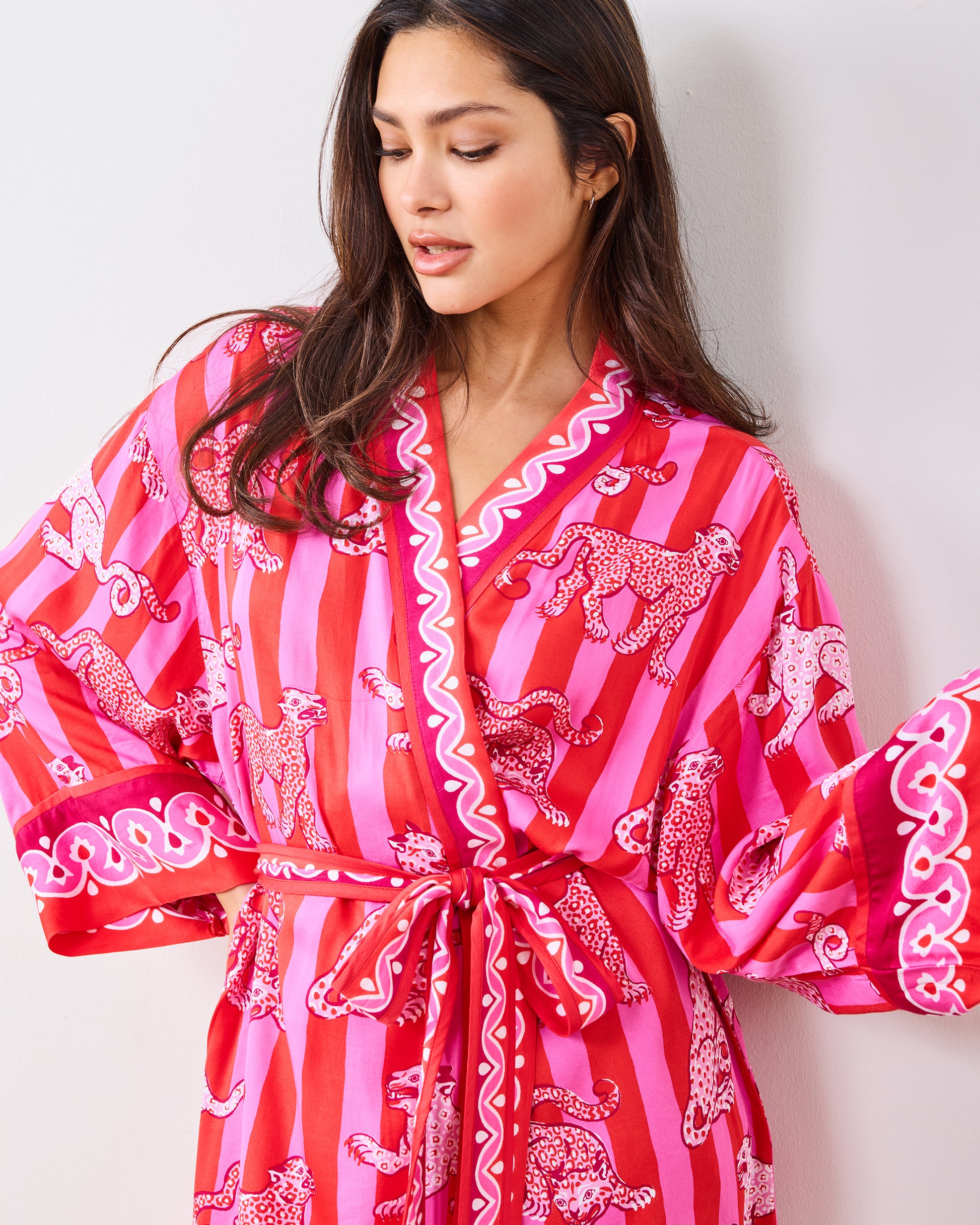 Leopard Stripes - Eco Satin Robe - Pink Cabana - Printfresh