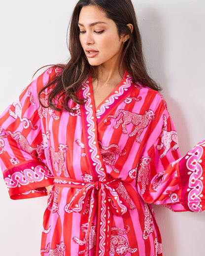 Leopard Stripes - Eco Satin Robe - Pink Cabana - Printfresh