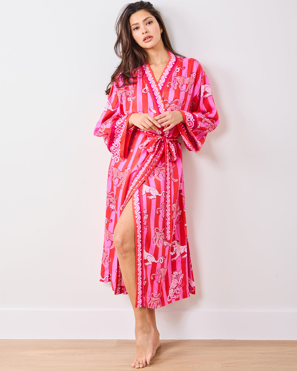 Leopard Stripes - Eco Satin Robe - Pink Cabana - Printfresh