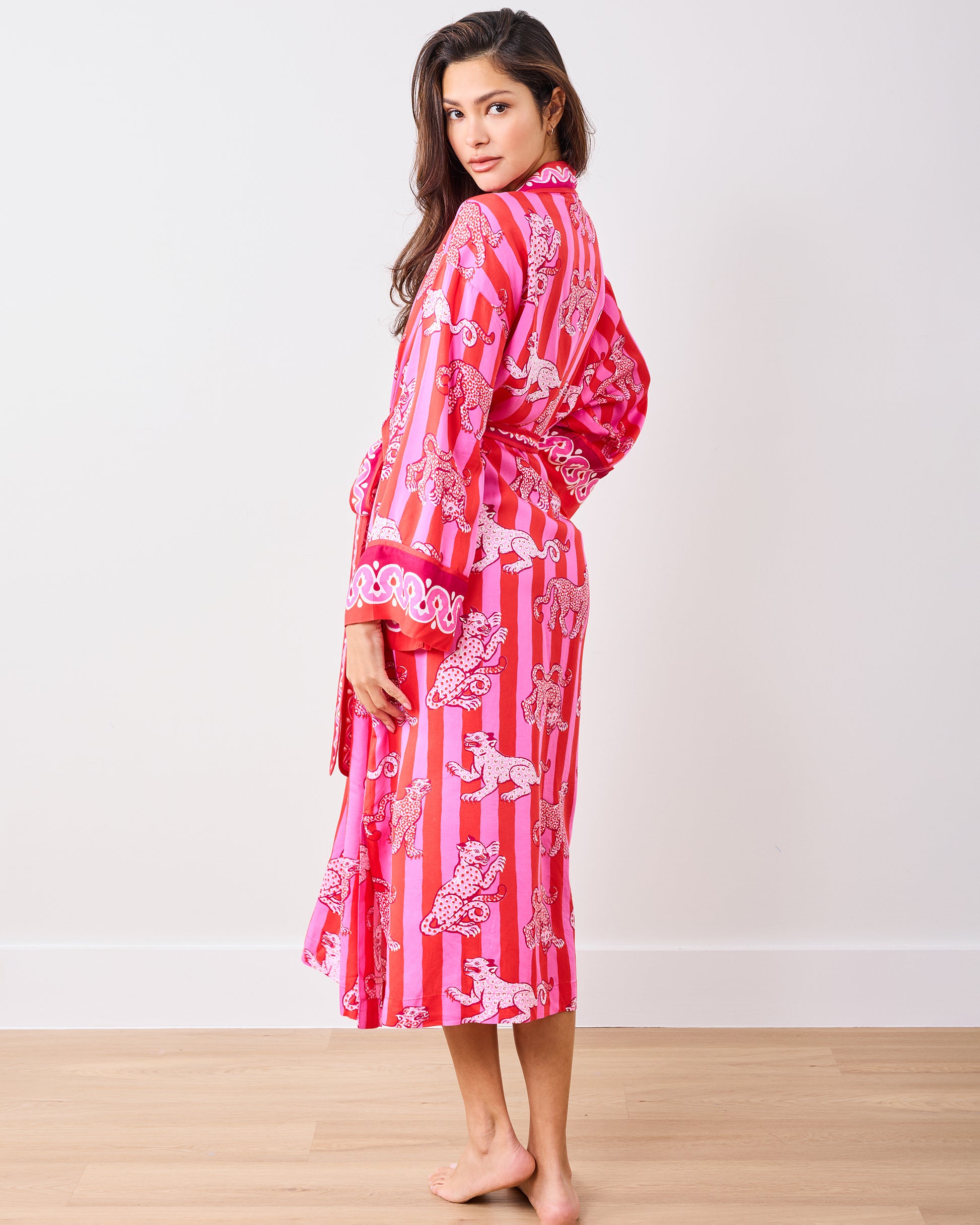 Leopard Stripes - Eco Satin Robe - Pink Cabana - Printfresh
