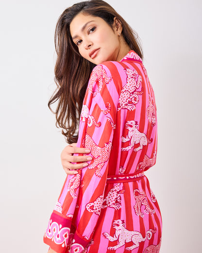 Leopard Stripes - Eco Satin Robe - Pink Cabana - Printfresh
