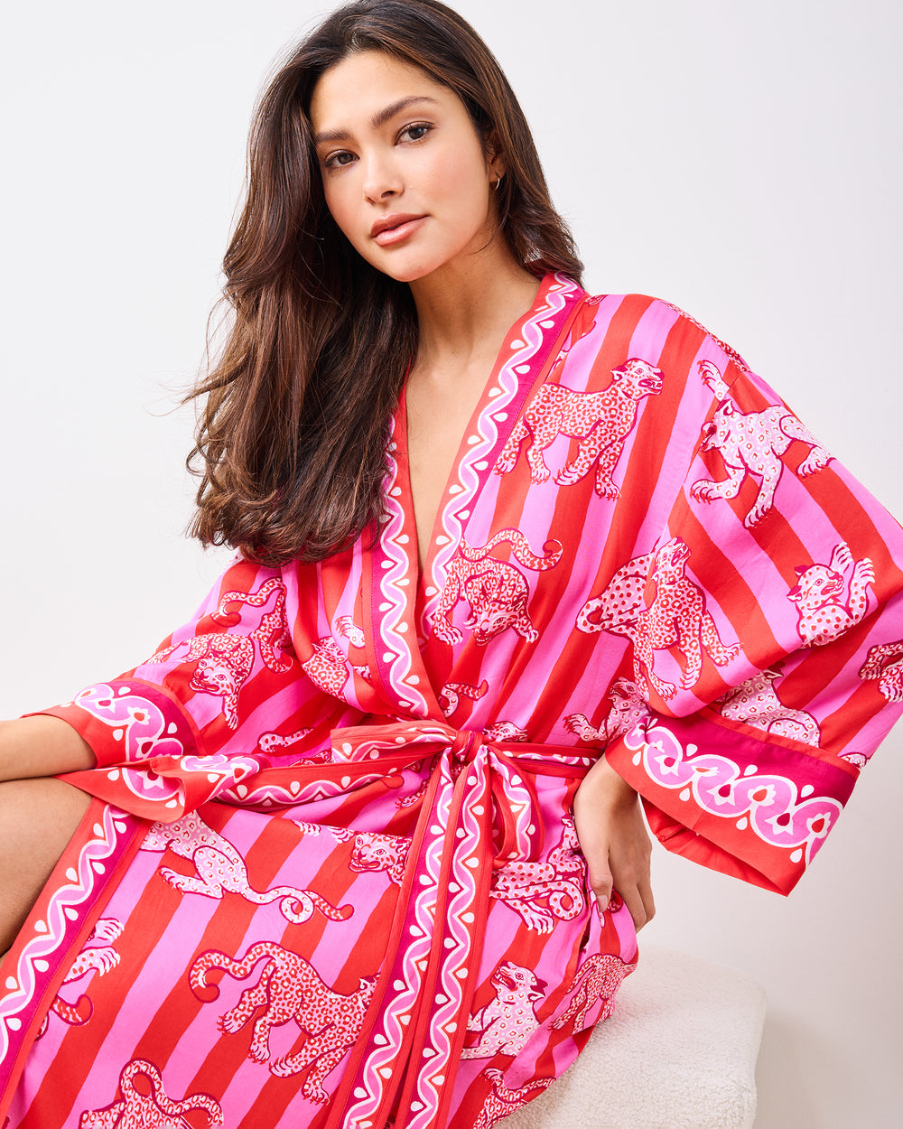 Leopard Stripes - Eco Satin Robe - Pink Cabana - Printfresh