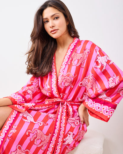Leopard Stripes - Eco Satin Robe - Pink Cabana - Printfresh