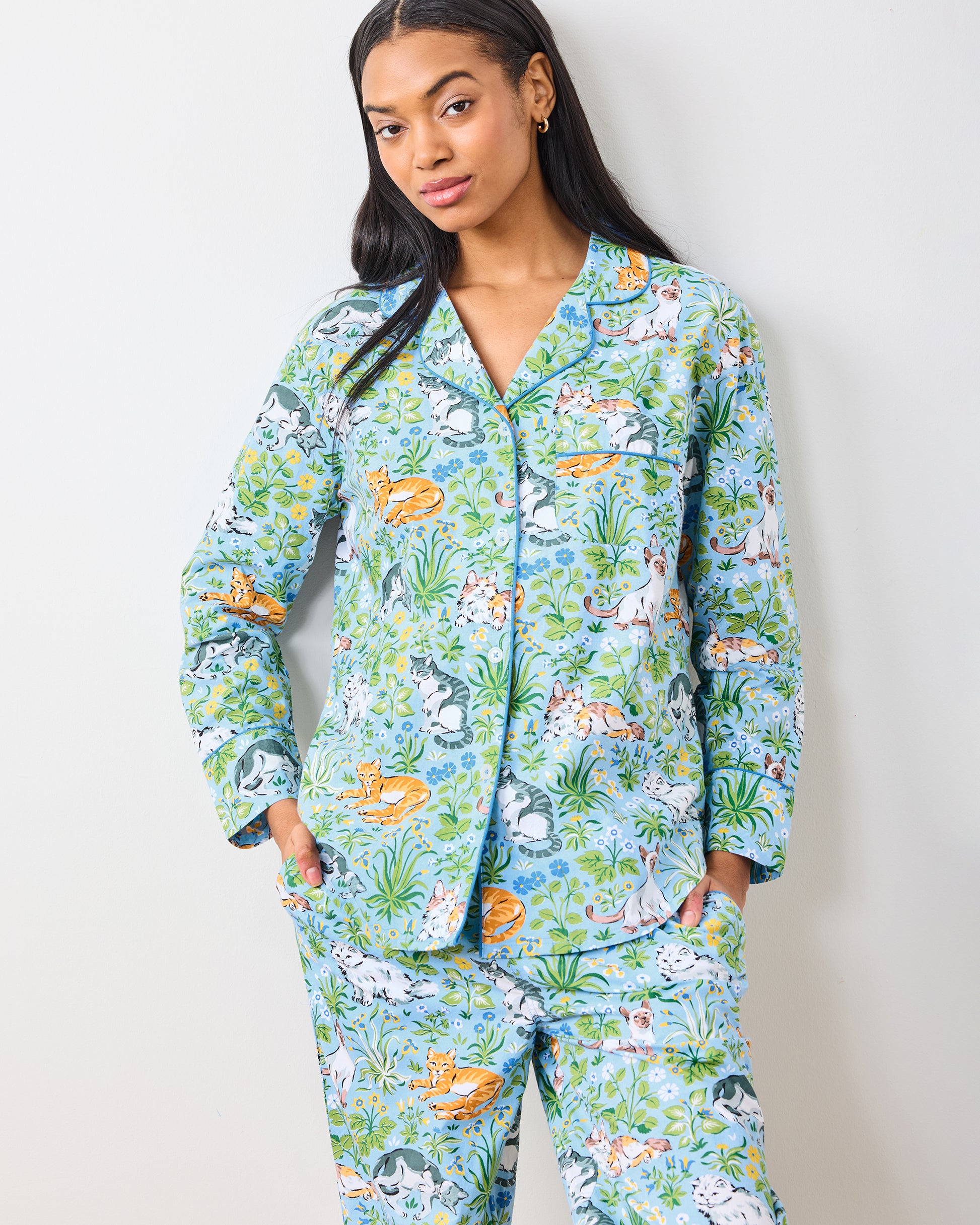 Must Love Cats - Petite Long PJ Set - Cornflower - Printfresh