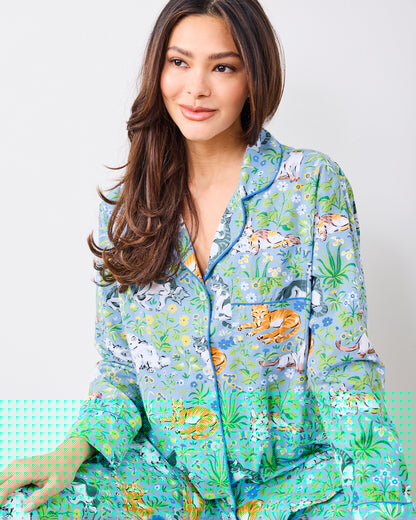 Must Love Cats - Long PJ Set  - Cornflower