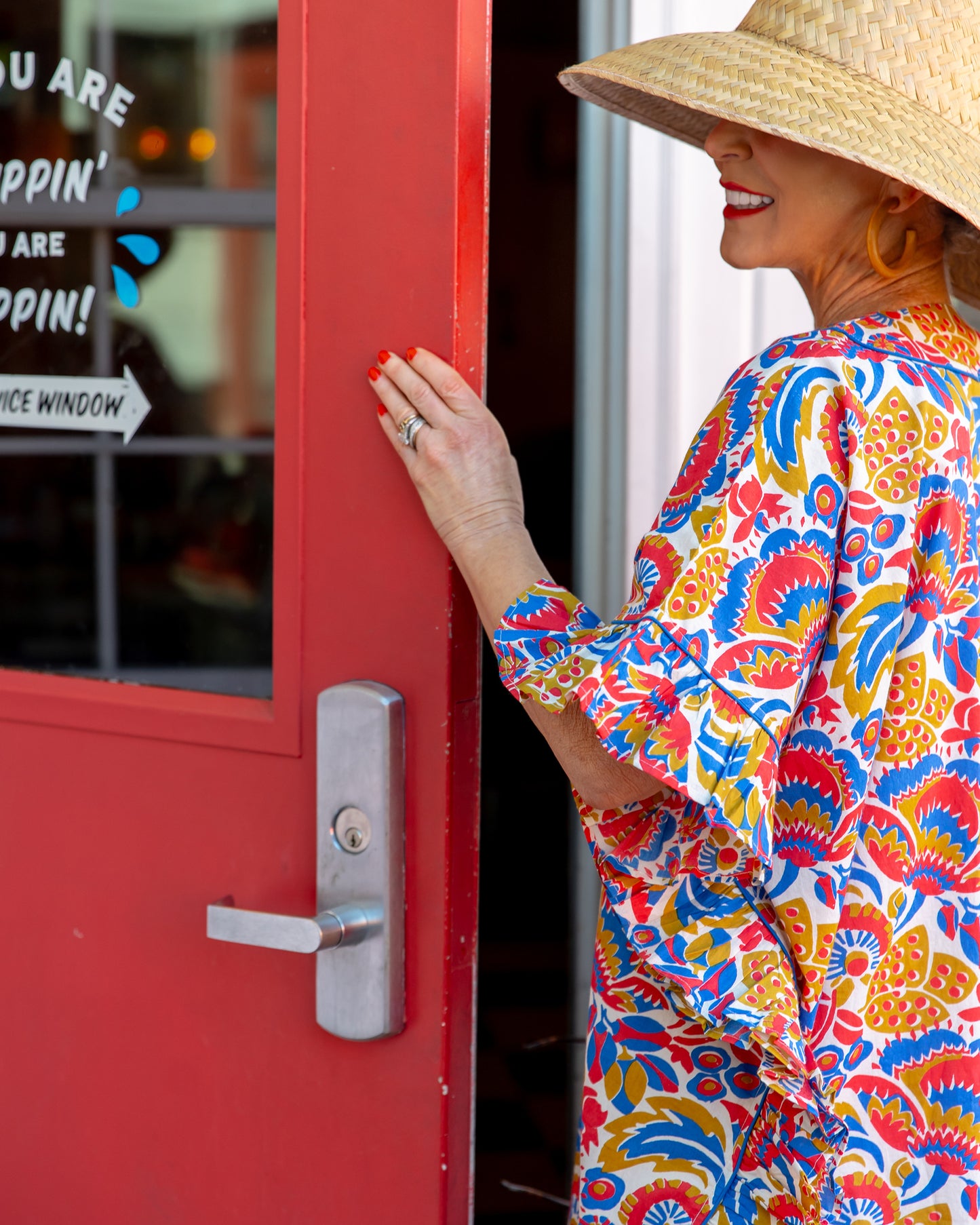 PF + Pencil & Paper Co. Bahama Blooms - Harbor Caftan - Blue & Red - Printfresh