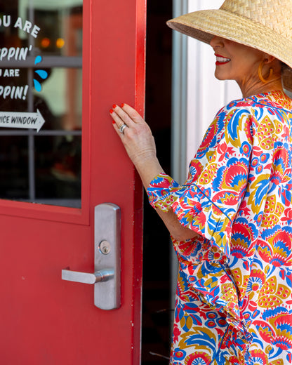 PF + Pencil & Paper Co. Bahama Blooms - Harbor Caftan - Blue & Red - Printfresh