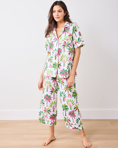 Royal Palms - Short Sleeve Top & Cropped Pants Set - Pink Basil - Printfresh