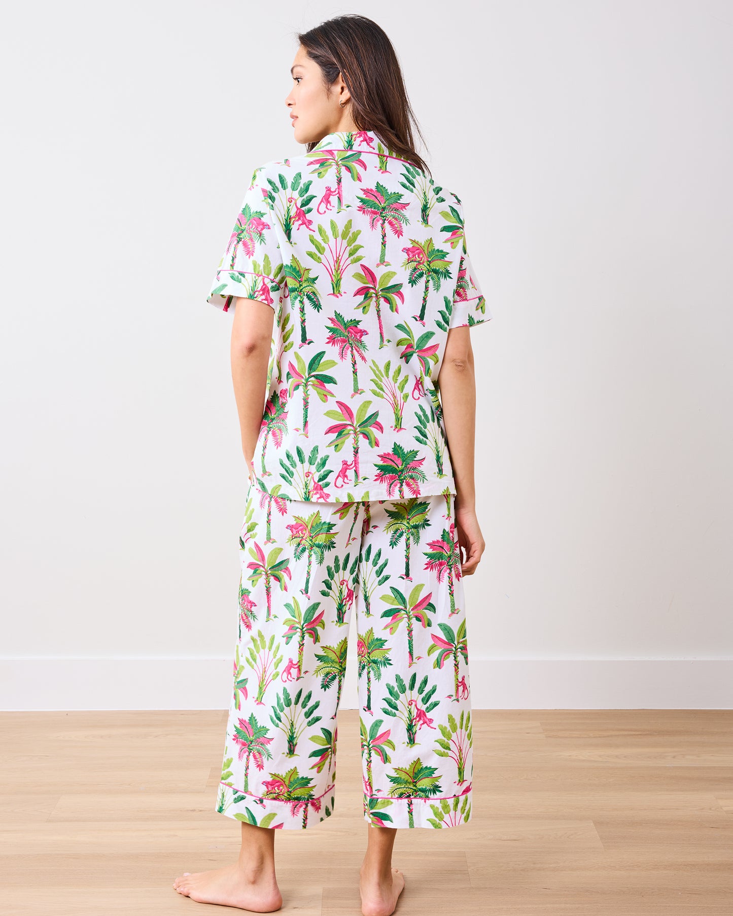 Royal Palms - Short Sleeve Top & Cropped Pants Set - Pink Basil - Printfresh