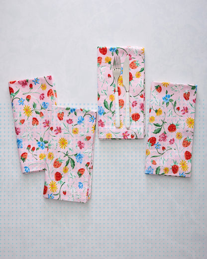 Strawberry Vines - Dinner Napkins Set Of 4 - Blush - Printfresh