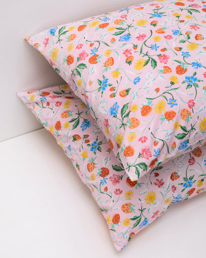 Strawberry Vines - Pillowcase Set Of 2 - Blush - Printfresh