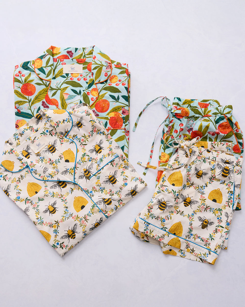 Sweet Bee & Butterfly Groove - Short PJ Set Bundle - Cream & Soft Blue - Printfresh