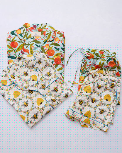 Sweet Bee & Butterfly Groove - Short PJ Set Bundle - Cream & Soft Blue - Printfresh