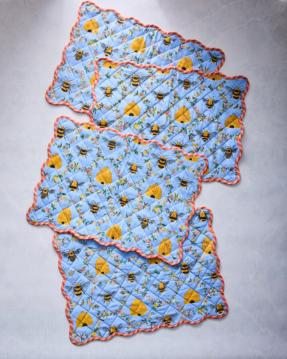 Sweet Bee - Set of 4 Placemats & Napkins Set - Soft Blue - Printfresh