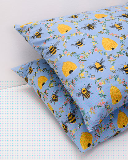 Sweet Bee - Pillowcase Set Of 2 - Soft Blue - Printfresh