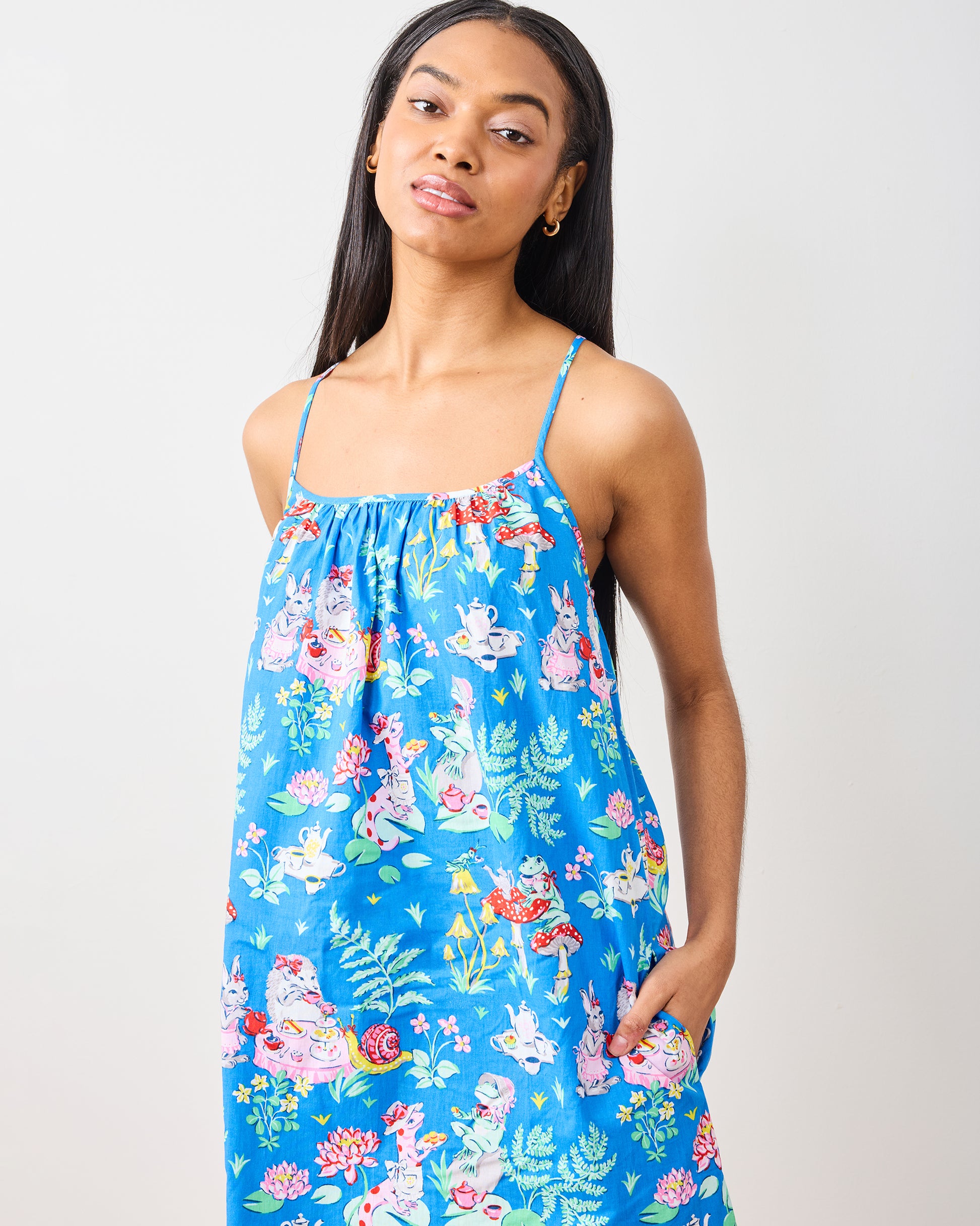 Tea Party - Cami Nightgown - Soft Cobalt - Printfresh
