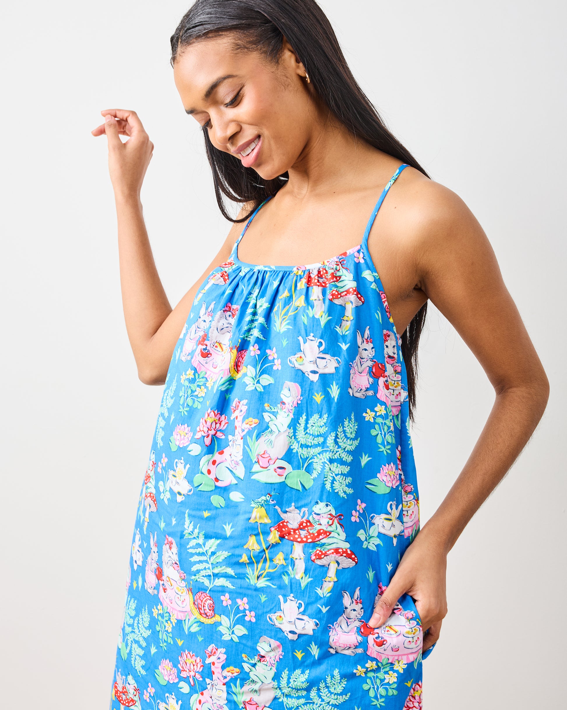 Tea Party - Cami Nightgown - Soft Cobalt - Printfresh