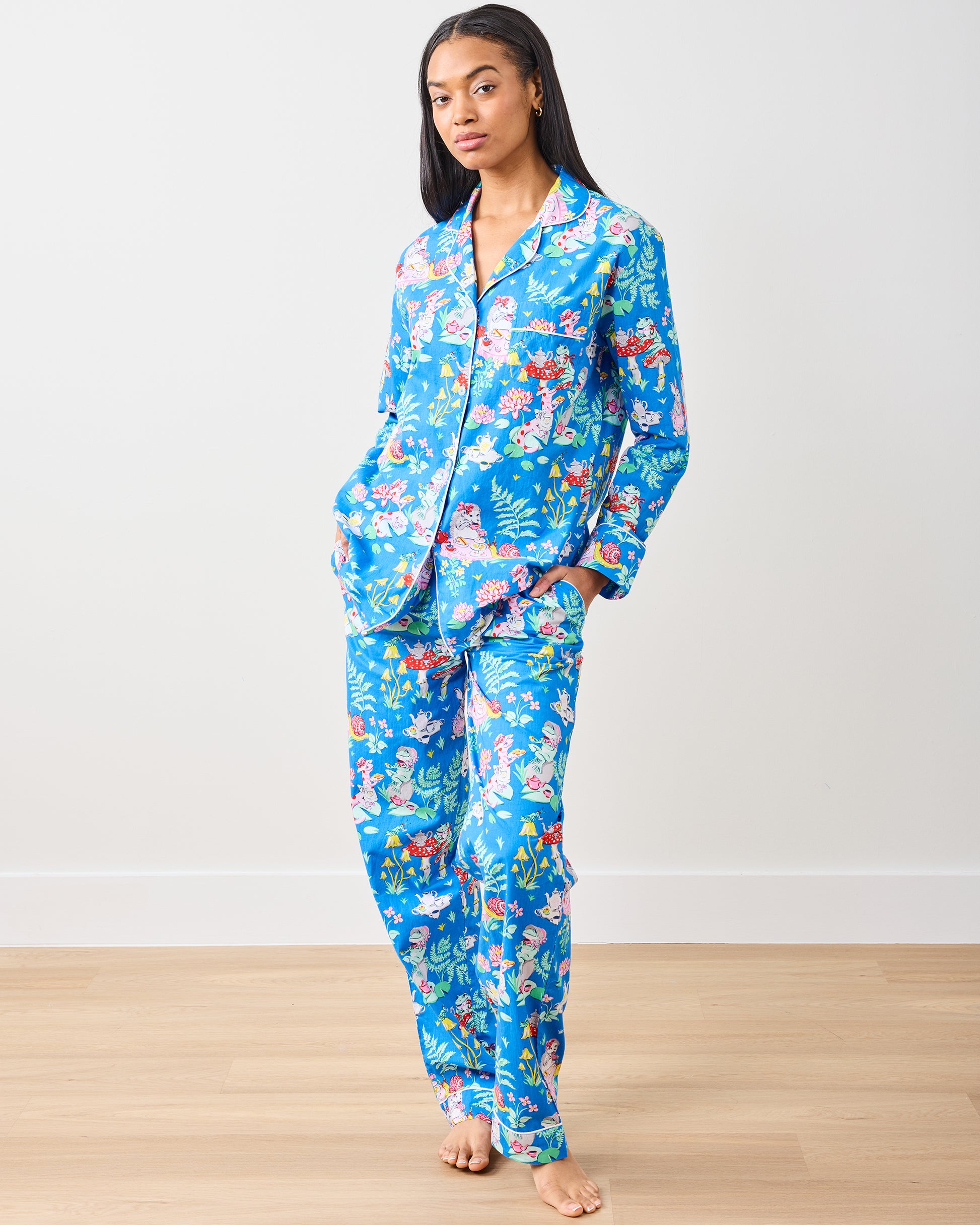 Tea Party - Long PJ Set - Soft Cobalt - Printfresh