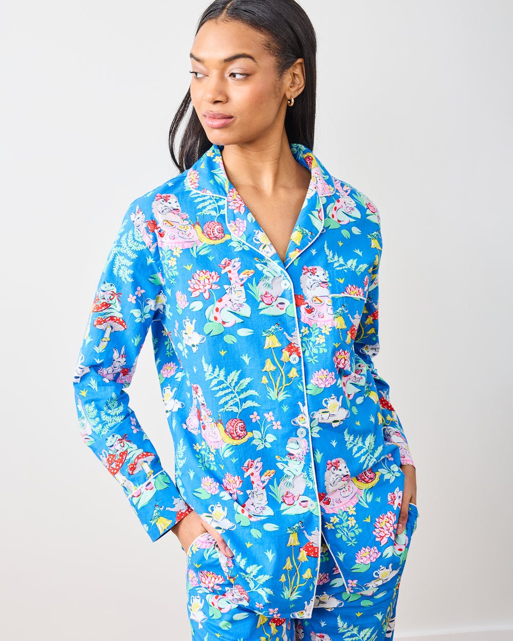 Tea Party - Long PJ Set - Soft Cobalt - Printfresh