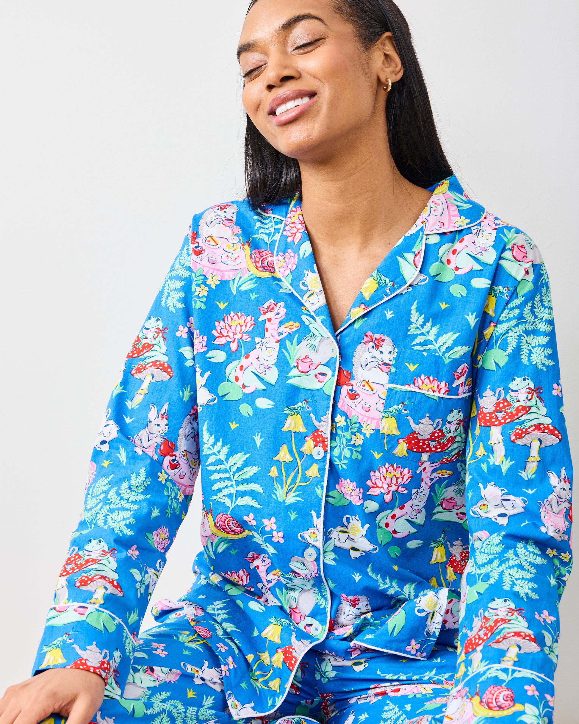 Tea Party - Long PJ Set - Soft Cobalt - Printfresh