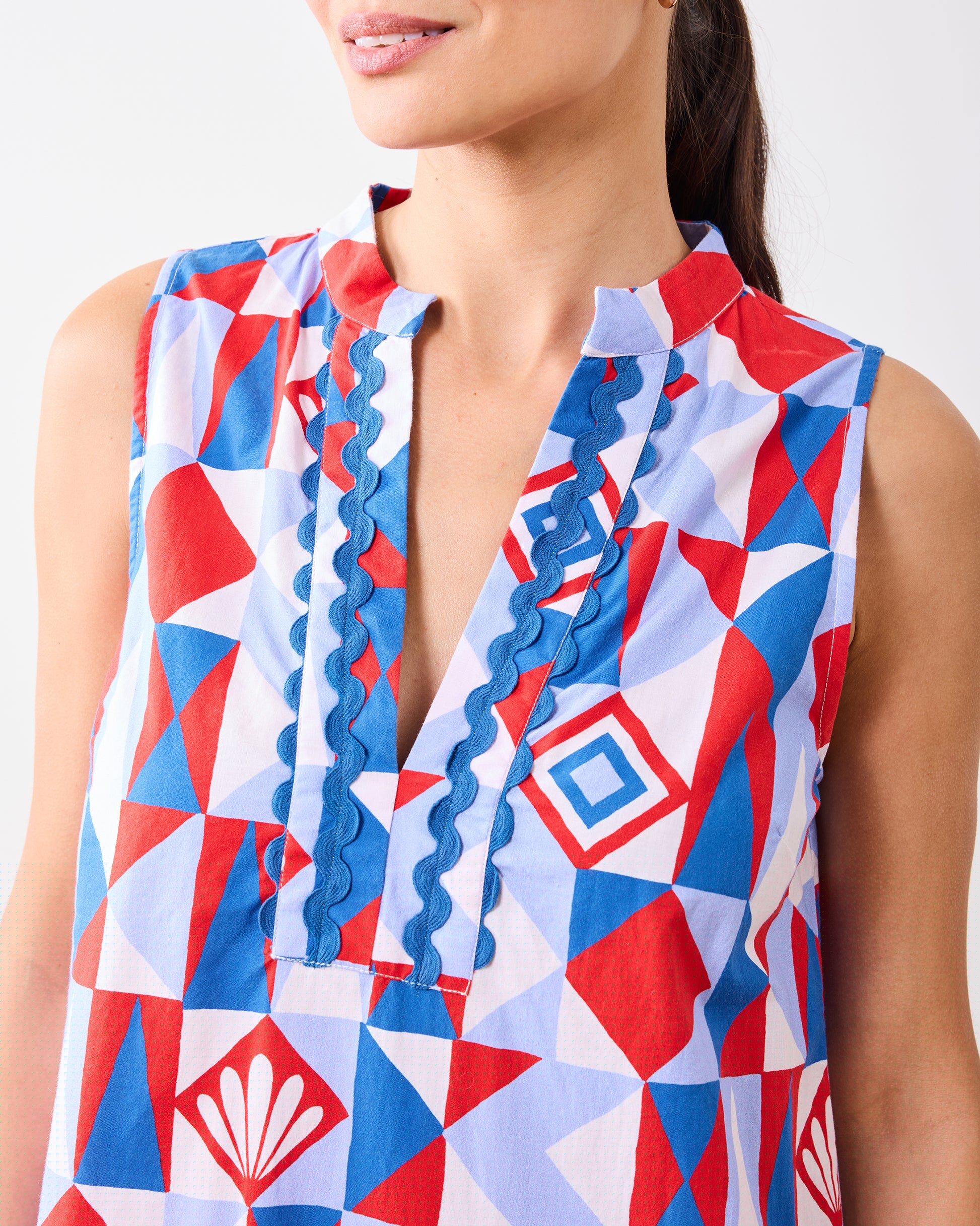Underwater Mosaic - Ocean View Long Tunic Dress - Retro Red - Printfresh