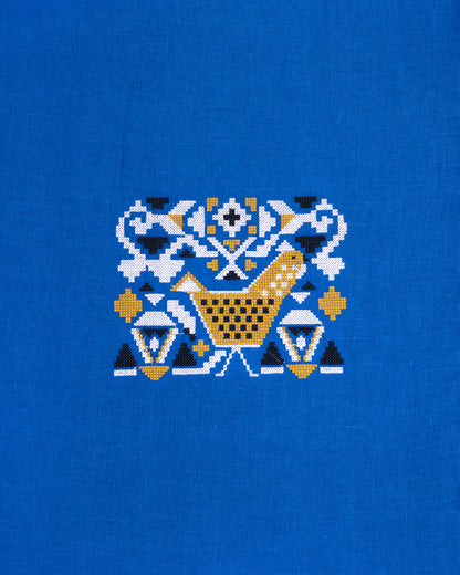 PF + Pencil & Paper Co. Embroidered Hens - Lillian Dress - Cobalt - Printfresh