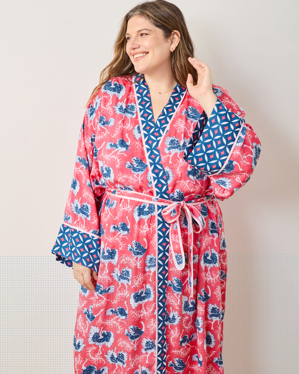 Ostrich Dance - Eco Satin Robe - Fancy Pink - Printfresh